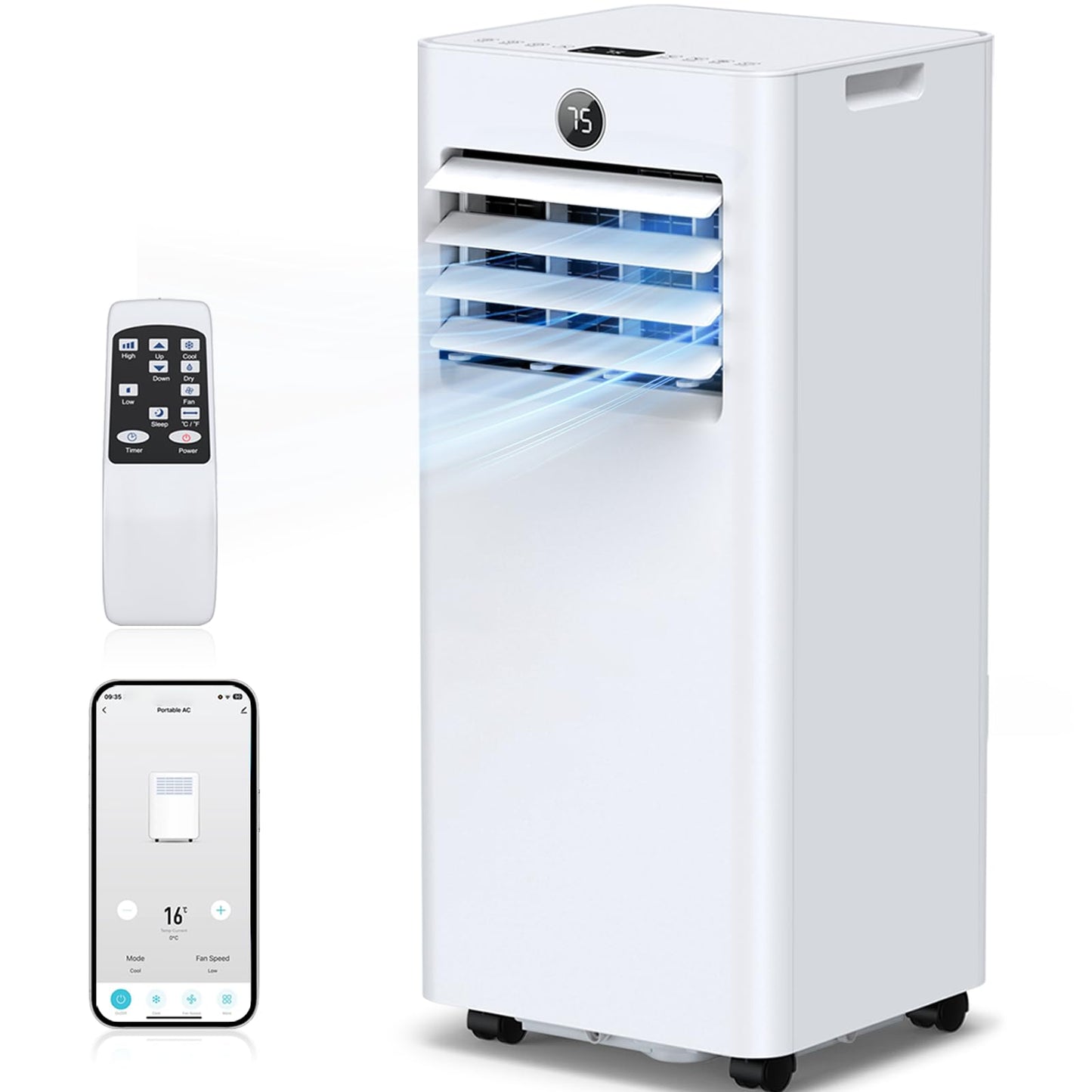 16,000 Btu Portable Air Conditioners for Large Rooms up to 750 Sq. Ft., 5-in-1 Smart WiFi AC Unit with APP, Fast Cooling, Dehumidifier, Fan, 36dB Sleep Mode 24H, Window Kits for Bedroom Home Office