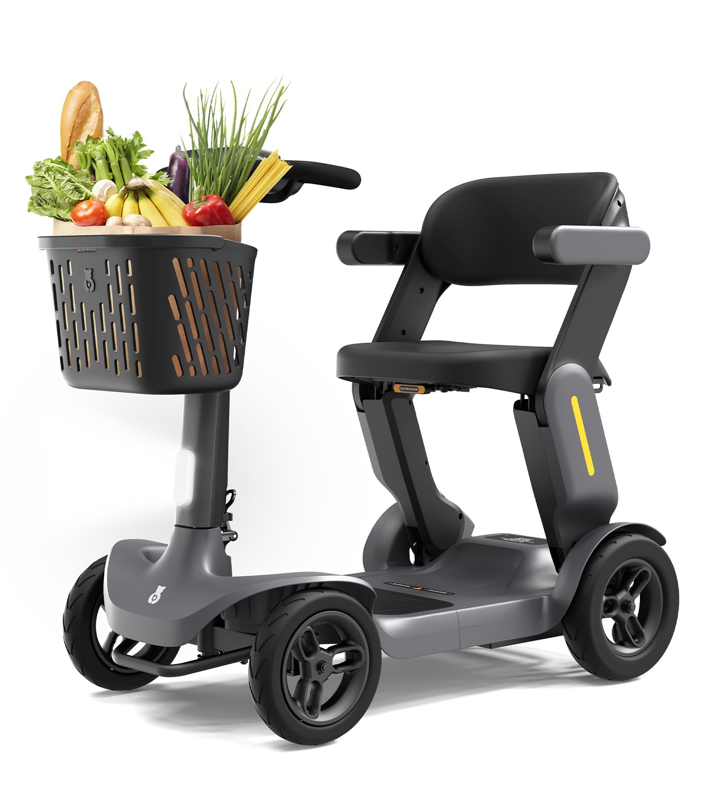 Glashow S3 Folding Mobility Scooter for Seniors & Adults – 4-Wheel All-Terrain Electric Scooter, 25 Mile Range, 6 MPH, 265 lb Capacity, Reverse, LED Lights & Basket – Gray