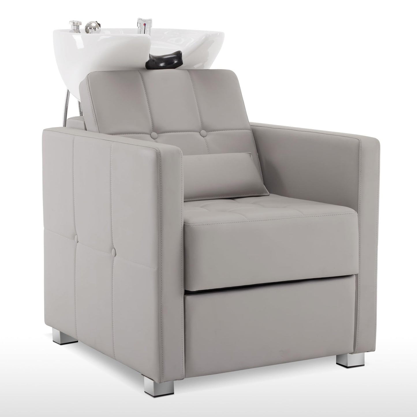 BarberPub Backwash Shampoo Station Chair, Adjustable Porcelain Ceramic Hair Wash Basin, Vacuum Breaker, Professional Shampoo Chair for Salon and Spa 9309 (Gray)
