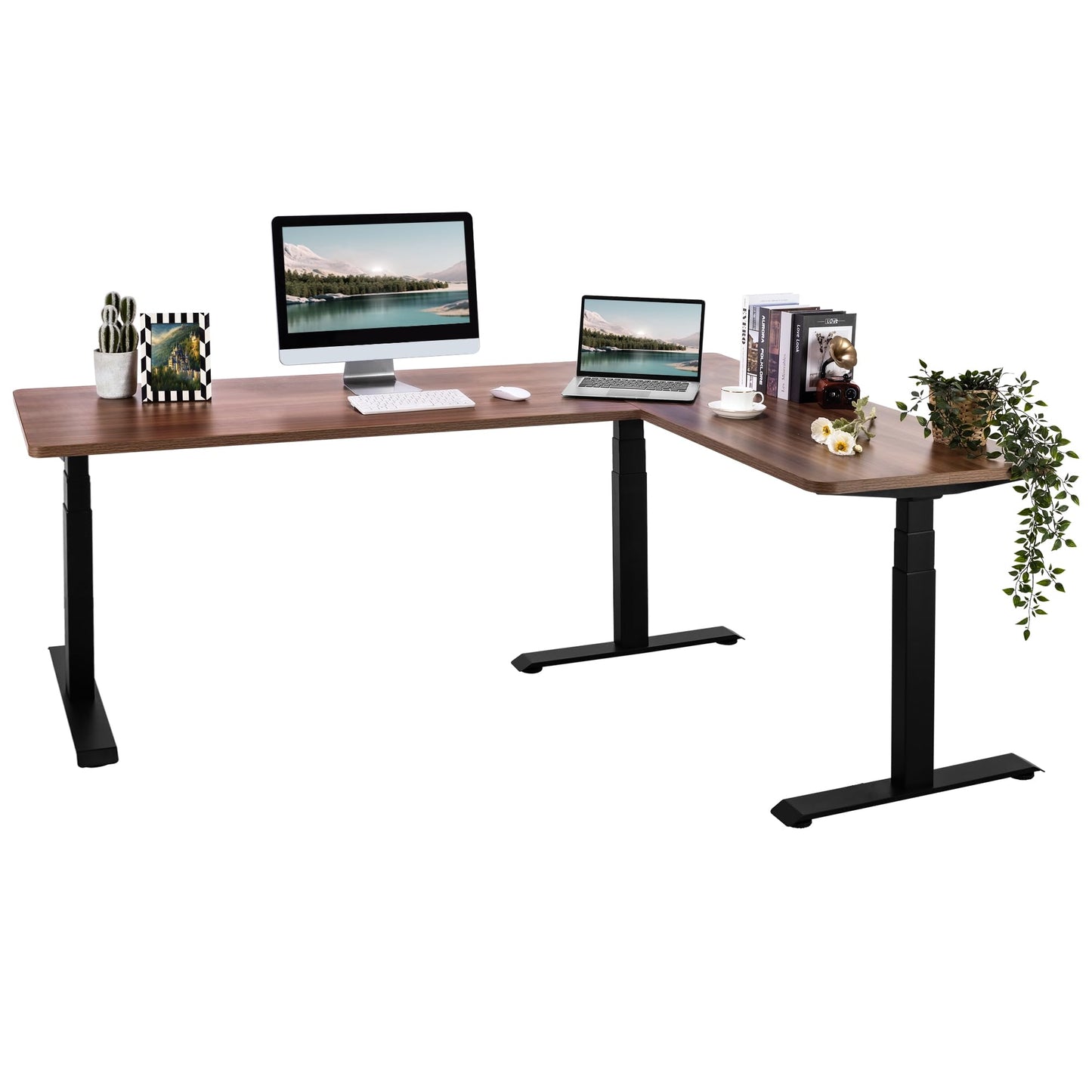 Fromann Adjustable Standing Corner Desk Frame 3 Leg L-Shaped Electric Triple Motor Desk Base Height and Width Adjustable Standing/Sitting for Home Office (Black)