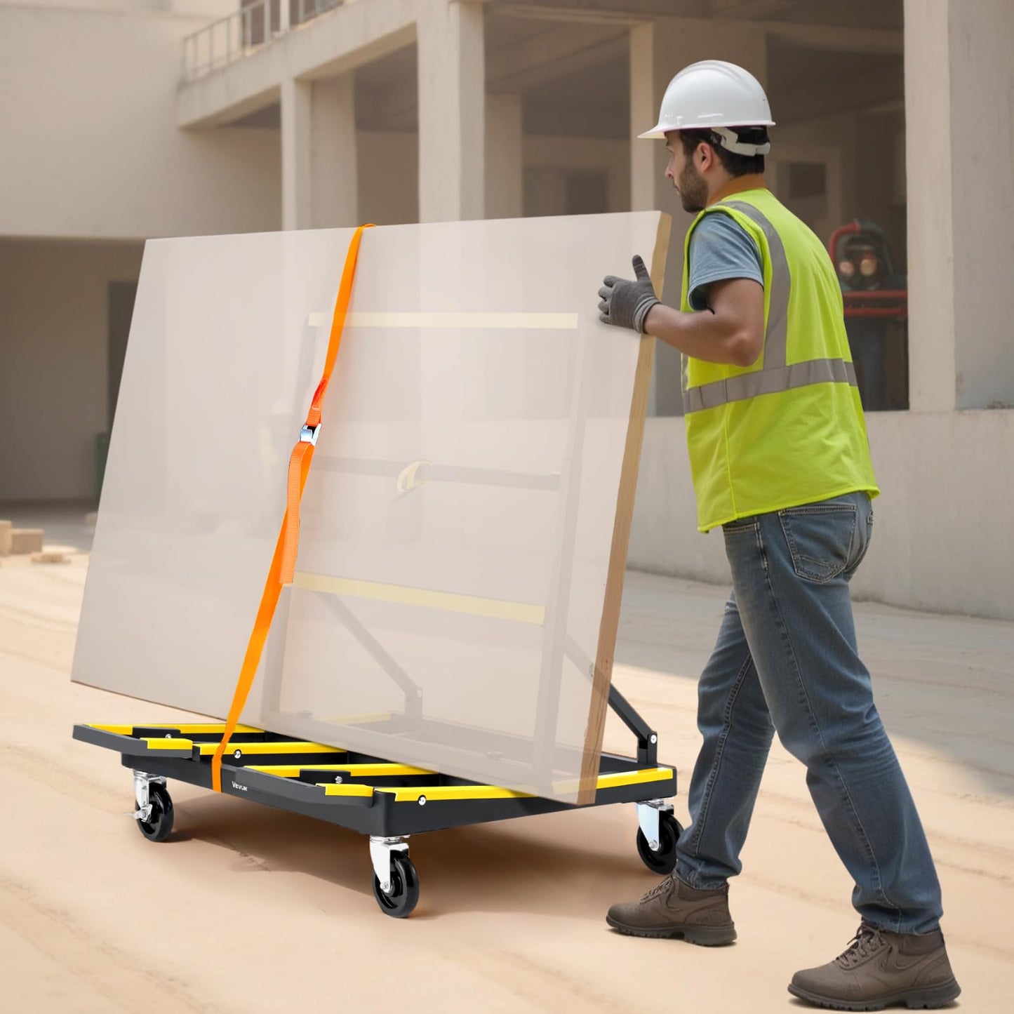 VEVOR Drywall Cart Dolly, 1800 lbs Load Capacity, Steel Panel Dolly with 4 Swivel Casters & Expandable Deck, Foldable Panel Truck Cart with Tie-Down Strap for Handling Plywood, Plasterboard, Glass