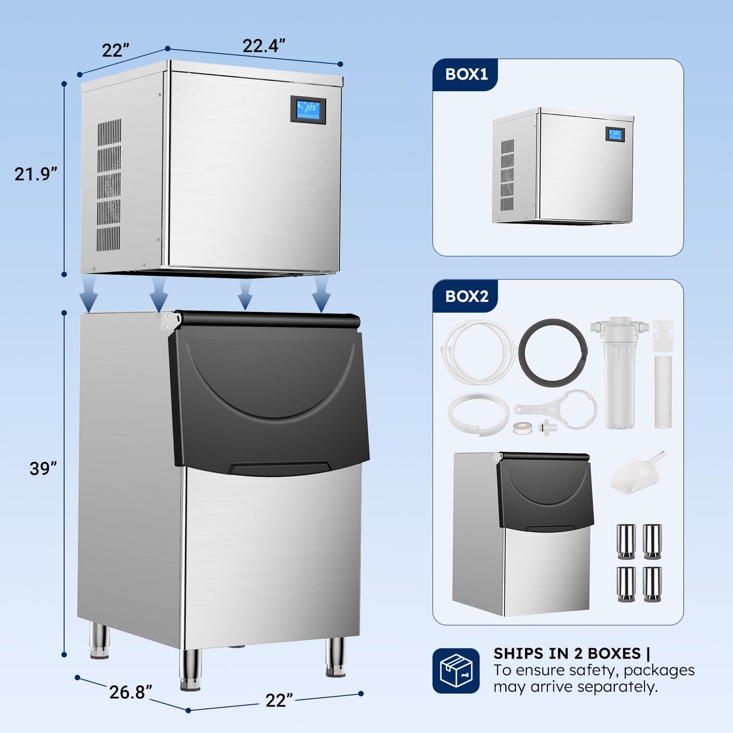 Commercial Ice Maker Machine, 650Lbs/24H Ice Machine with 500LBS Large Storage Bin, ETL Approval, Auto Cleaning Mode & Timing Function, Air Cooled Commercial Ice Maker for Restaurant/Bar/Cafe/Business