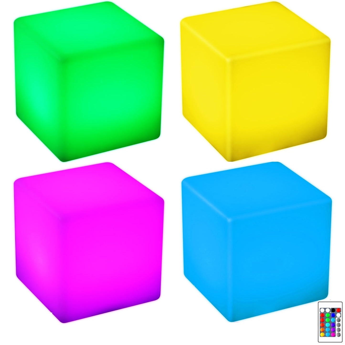 Frienda LED Mood Lamp, Waterproof Light Up Cube, 16 Colors, 4 Inch, White, Model FR-Frienda-7821