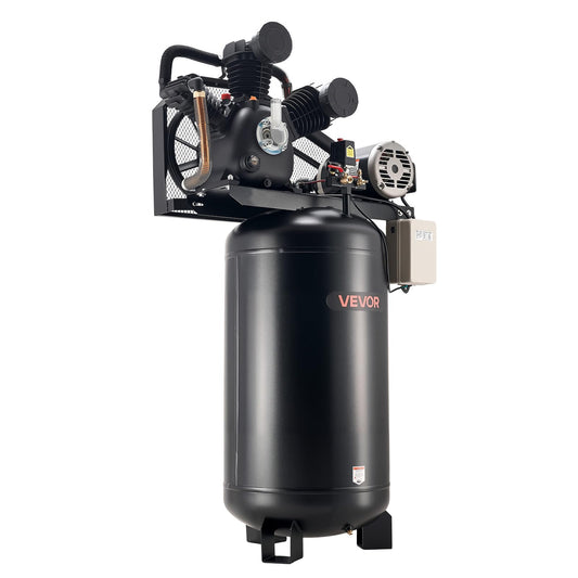 VEVOR 80 Gallons Heavy-Duty Air Compressor, 10HP 17 SCFM at 90PSI Air Compressors Max 175PSI, Oil-Lubricated Compressor Tank for Industrial Manufacturing, Large Workshops (230V 3-Phase, No Plug)