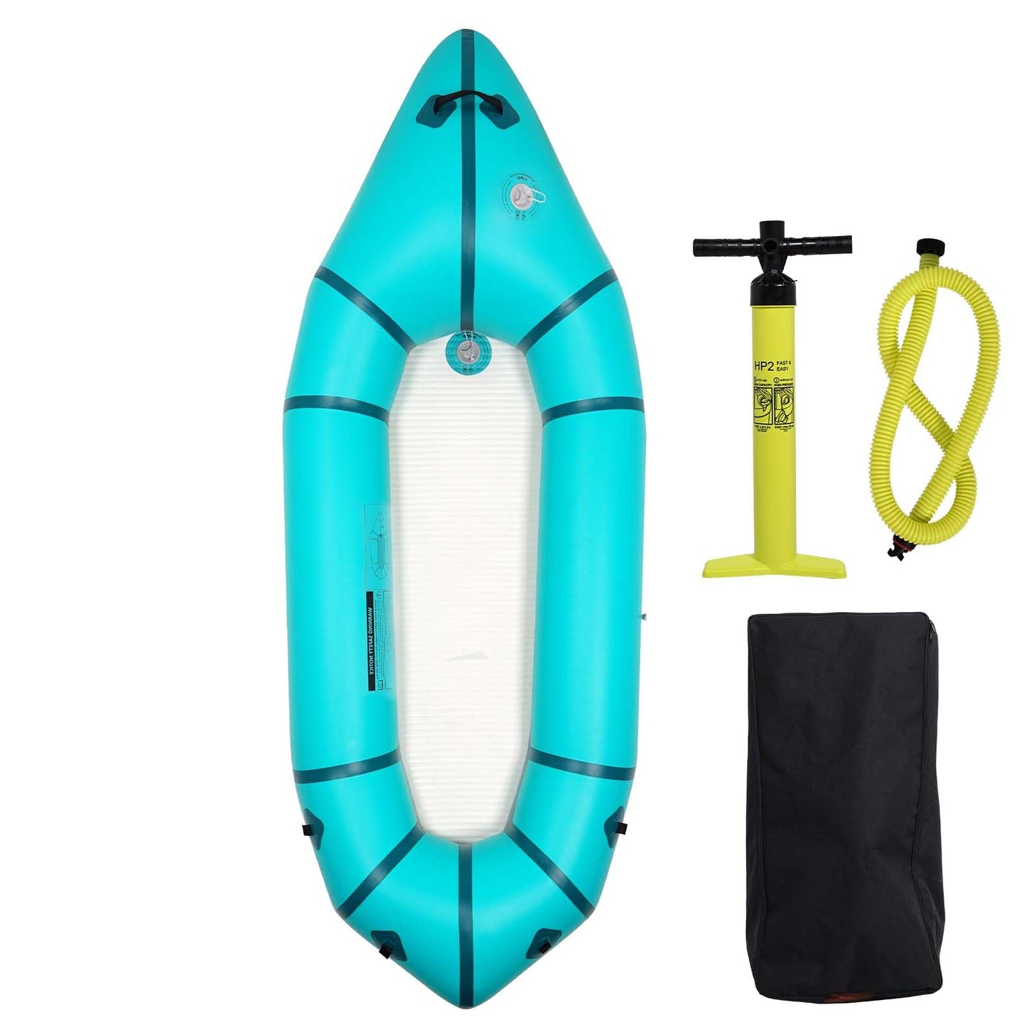 JUSTOOP PVC Packrafts,1 Person Packraft for Flat Water Rafting Camping Trip/Fishing/Water Adventures, Travel Kayak with Two-Way Manual Pump, 300lb Weight Capacity, Teal