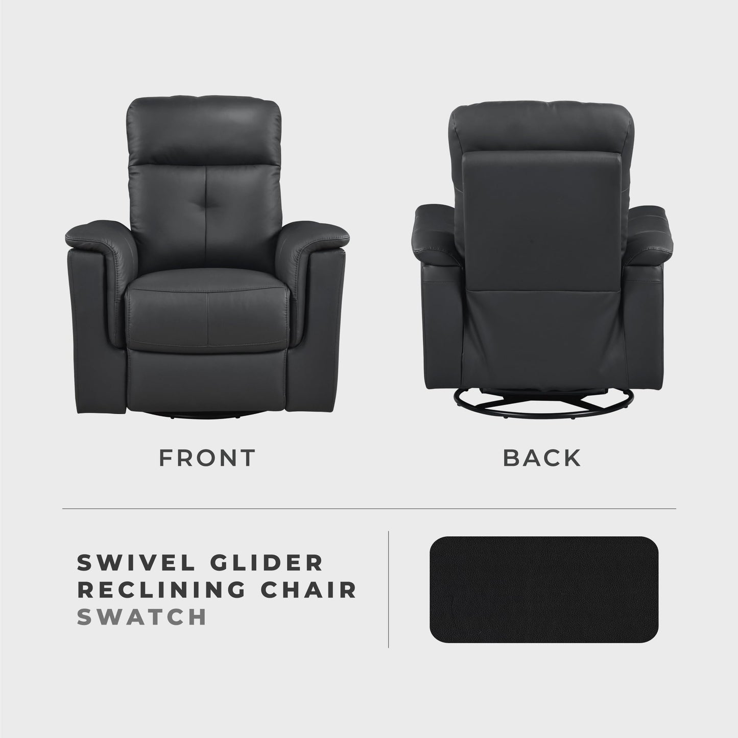 Lexicon Swivel Glider Recliner Chair, Comfy Nursery Glider, Top Grain Leather Match Recliner, Manual Reclining Chair for Living Room/Office/Apartment, Black