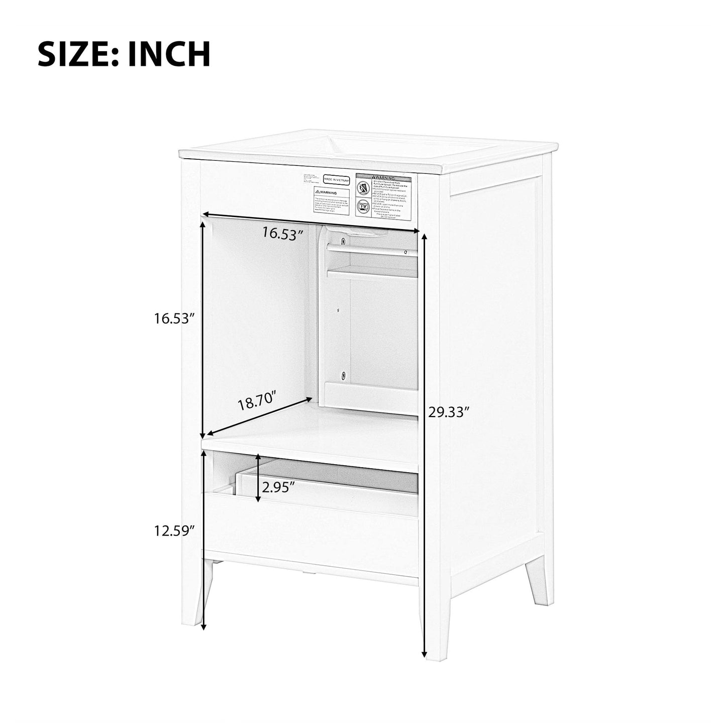 20" Bathroom Vanity with Ceramic Sink Top Set, Multi-Functional Storage Cabinet with Rack Organizer and Drawer, Soft-Closing Door, Solid Wood Frame, Black