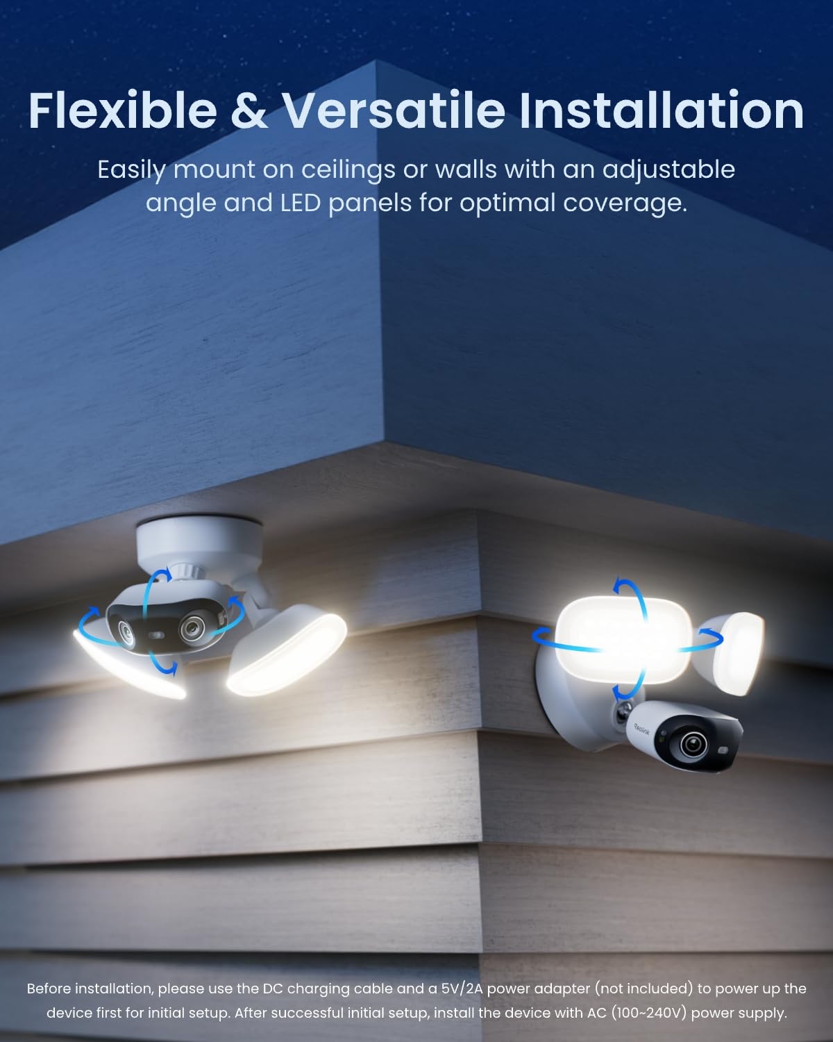 REOLINK Elite Floodlight WiFi, 4K 8MP 180° Panoramic Wired Floodlight Camera, Adjustable 3000 Lumens, Local AI Video Search, Dual-Band Wi-Fi 6, 24/7 Recording, No Monthly Fees, 100~240V AC Hardwired