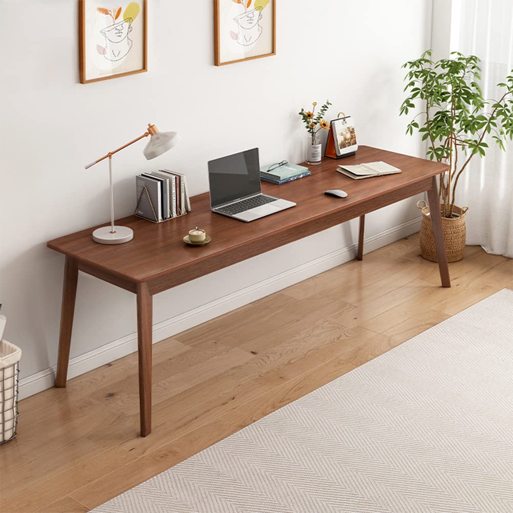 NELYE Mid-Century Long Desk Table - 71" Simple Modern Extra Long 2-Person Wood Computer Workstation for Home Office Work in Walnut, 71" W x 20" D