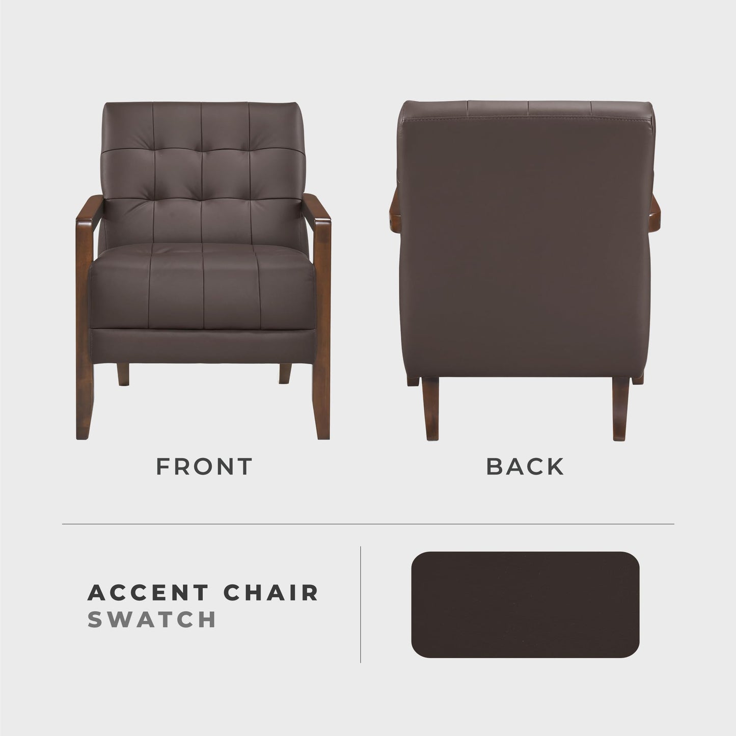 Lexicon Modern Accent Chair, Luxury Genuine Leather Match Living Room Chair with Tufted Cushions, Solid Wood Frame and Arm Rest, Comfy Upholstered Single Seat for Bedroom/Reading/Office, Dark Brown