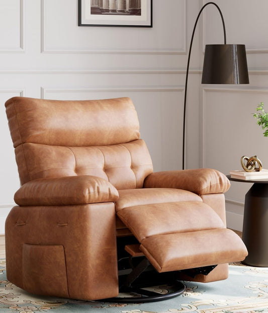 Oversized 360° Swivel Rocking Recliner Chair with Massage & Heat - Remote Control Lazy Chair for Adults, Ergonomic Recliner for Living Room, Bedroom, Nursery, Vintage