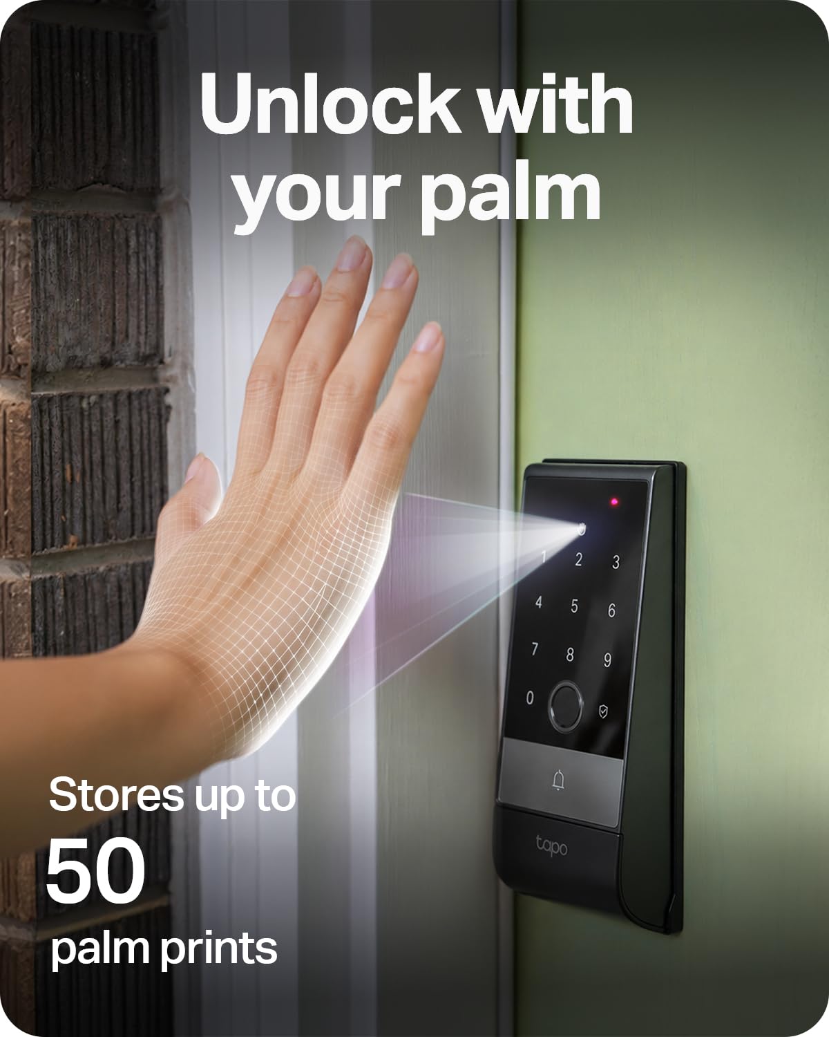 Tapo Smart Door Lock Wi-Fi Deadbolt, Palm & Fingerprint Recognition, Keyless Entry, in-App Monitoring with Scheduled Access, 1-Year Rechargeable Battery, Auto-Lock, IP65, Fits Standard Doors, DL130