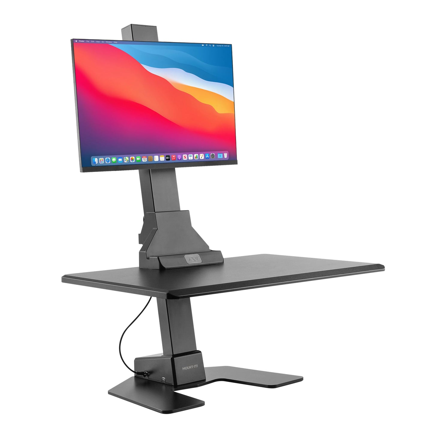 Mount-It! Electric Standing Desk Converter - Motorized Sit-Stand Desk Riser with Monitor Mount, Standup Powered Desktop Lift for Single Monitor up to 32", 28" Wide Keyboard Tray, Adjustable Height