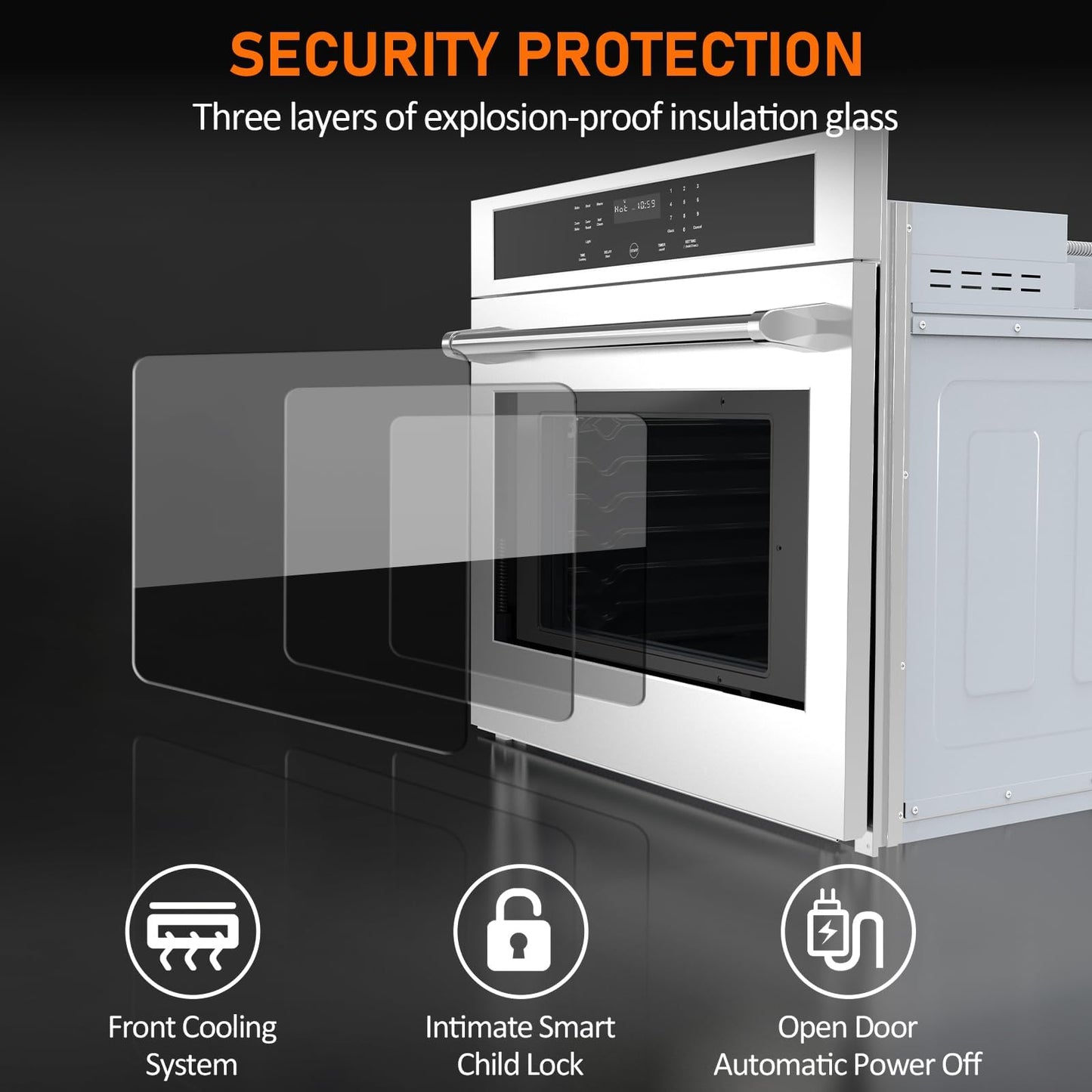 GarveeHome Wall Oven 3800W 30 in Single Wall Ovens Electric Built-in Convection Oven, 4.8 Cu.Ft. Broil Bake Roast Function, Safety Lock, LED Display, Touch Control, Timer for Kitchen Cabinetry