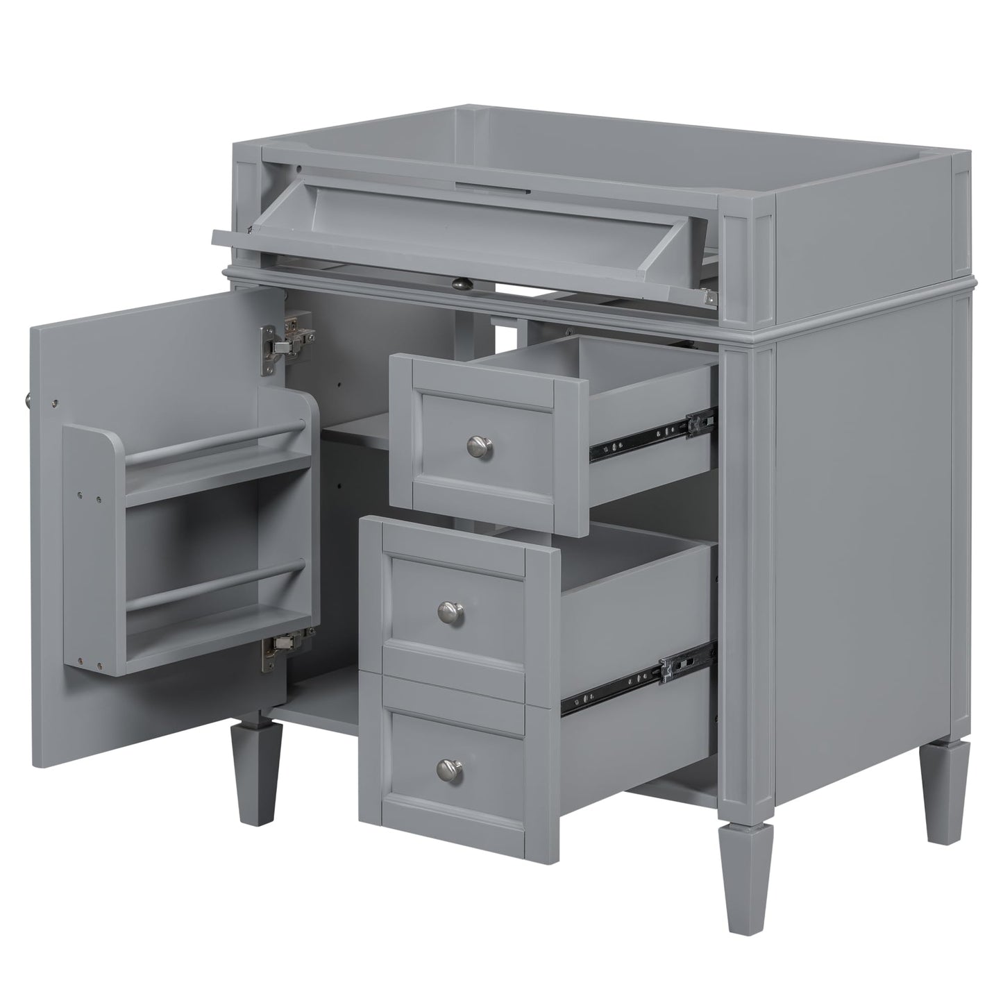 Favfurish 30" Bathroom Vanity Without Top Sink,Modern Freestanding Bath Storage Cabinet with 2 Soft-Close Drawers and Tip-Out Tray & Cabinet Door Organizer,Adjustable Shelf,Easy Assembly,Grey