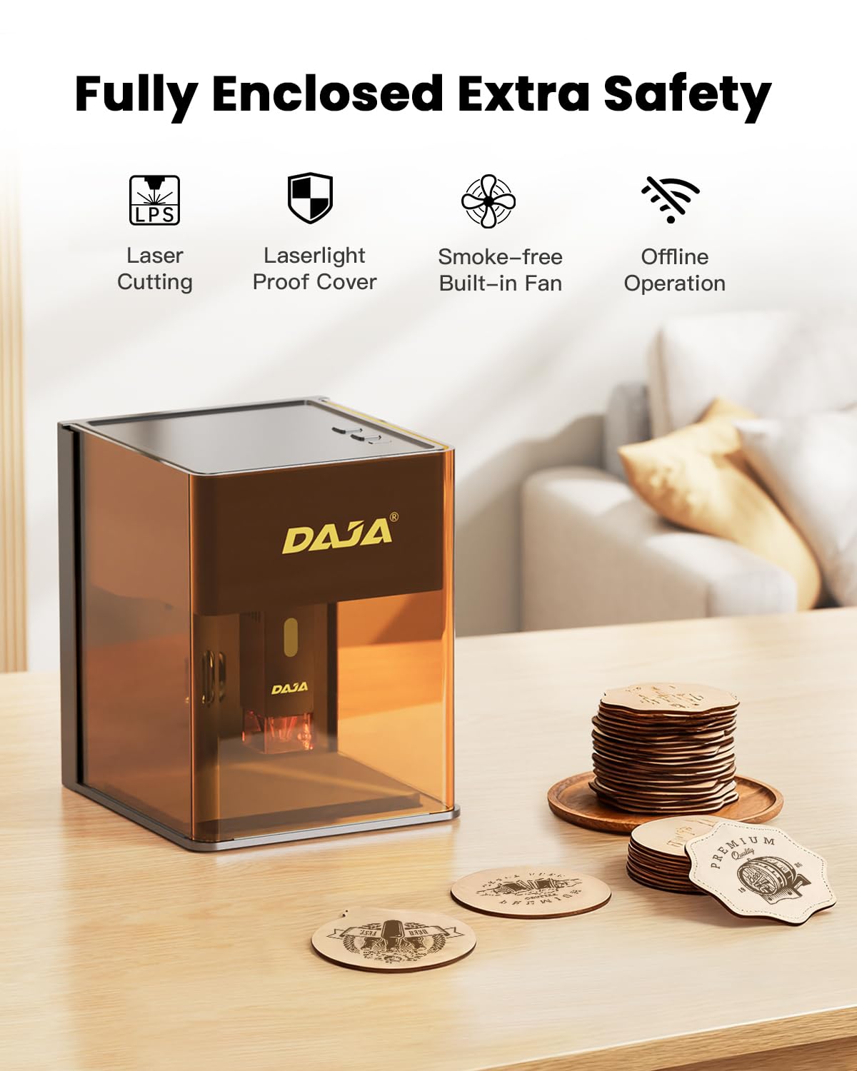 DAJA DJ6Pro Enclosed Laser Engraver Machine Desktop Laser Cutter with Rasiers support Lightburn for DIY beginner-friendly (5W)