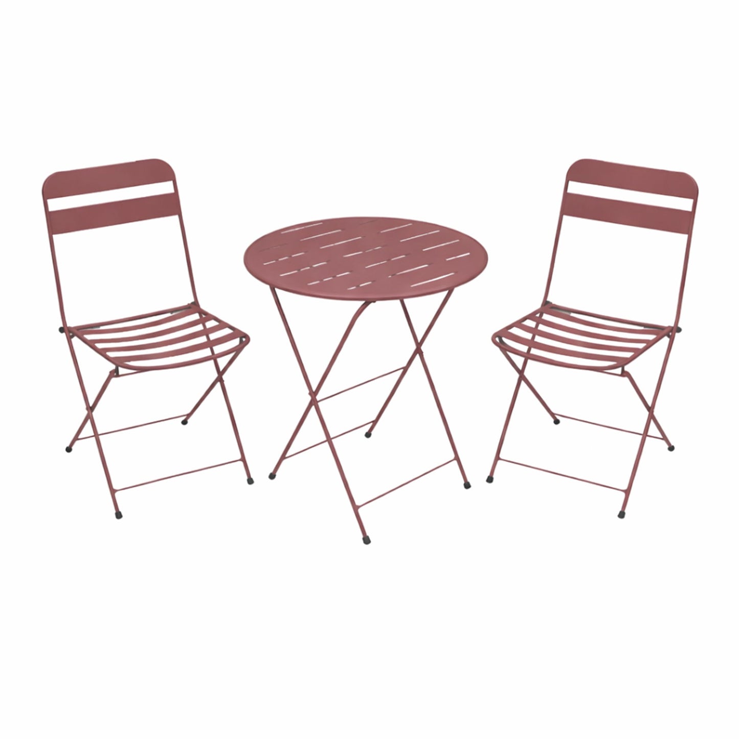 Alpine Corporation VTFAM168A-RD 3-Piece Red Metal Folding Bistro Set – 20" Round Patio Table with 2 Folding Chairs – Portable Indoor/Outdoor Balcony & Garden Furniture Set