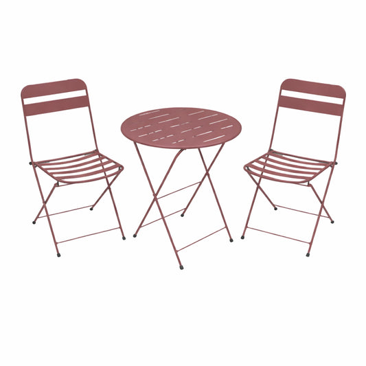 Alpine Corporation VTFAM168A-RD 3-Piece Red Metal Folding Bistro Set – 20" Round Patio Table with 2 Folding Chairs – Portable Indoor/Outdoor Balcony & Garden Furniture Set