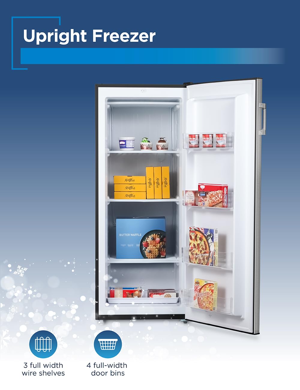 BLACK+DECKER 8.5 Cu. Ft. Upright Freezer, Stand Up Freezer with Mechanical Temperature Control,Freezer with 3 Shelves and 4 Door Bins, Manual Defrost,R600a Refrigerant, BUF850LS,Stainless Steel Look