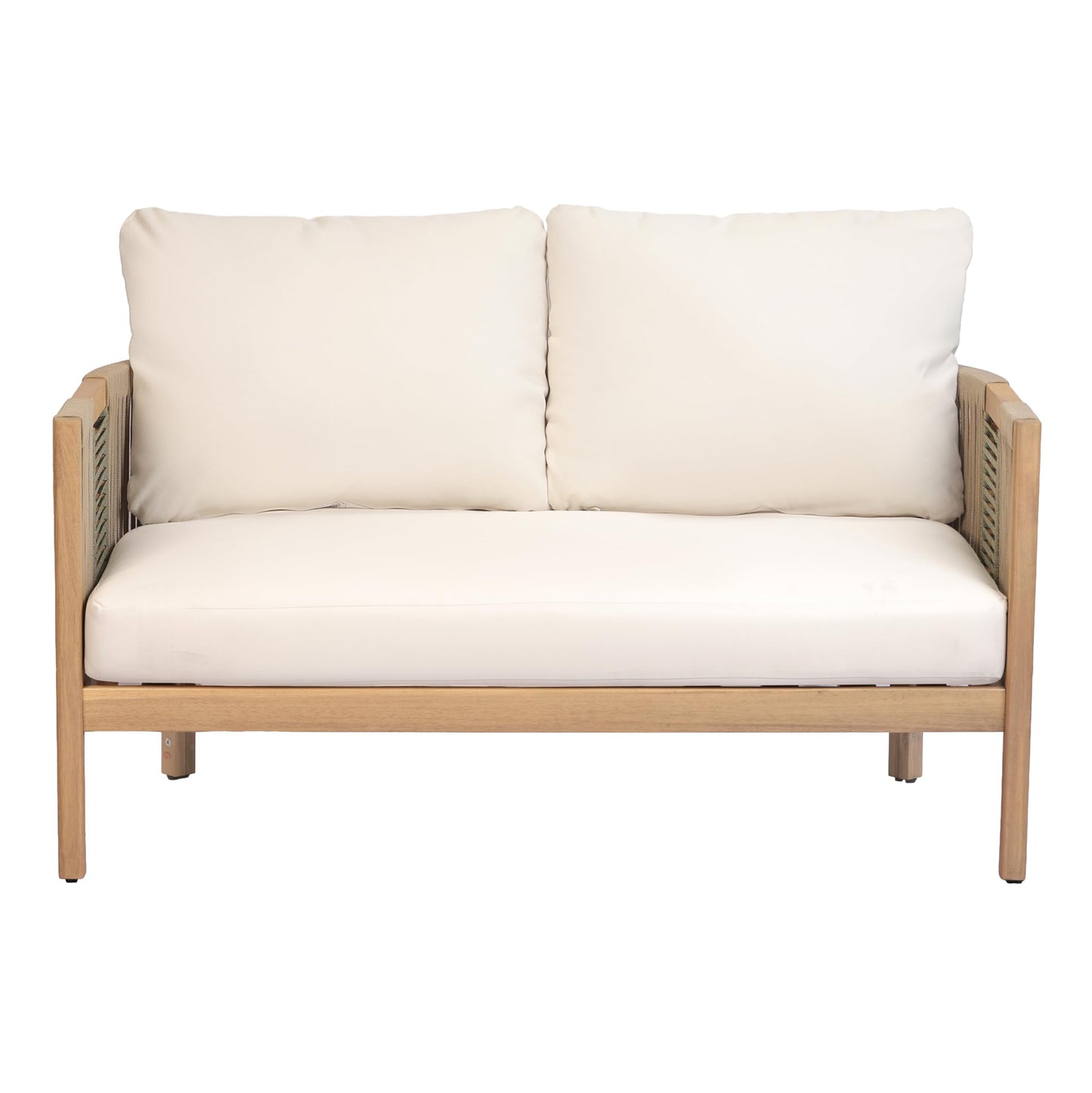Christopher Knight Home Outdoor Acacia Wood Loveseat with Coffee Table, Acacia Wood Patio Furniture, Outdoor Conversation Sofa Set, Patio Sectional Chat Set for Backyard Balcony, Teak+ Beige