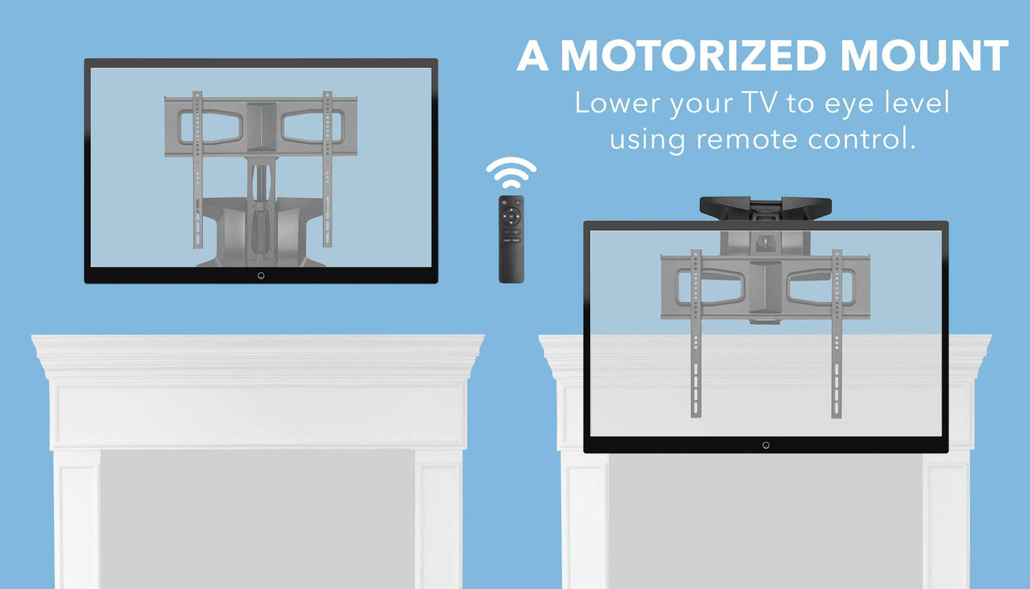 MOUNT-IT! Motorized Fireplace TV Wall Mount | Remote Control Electric Pull Down Mantel Mounting Bracket, Up to 77 Lbs Weight Capacity, Height Adjustable, Swivel, VESA 600x400 Compatible