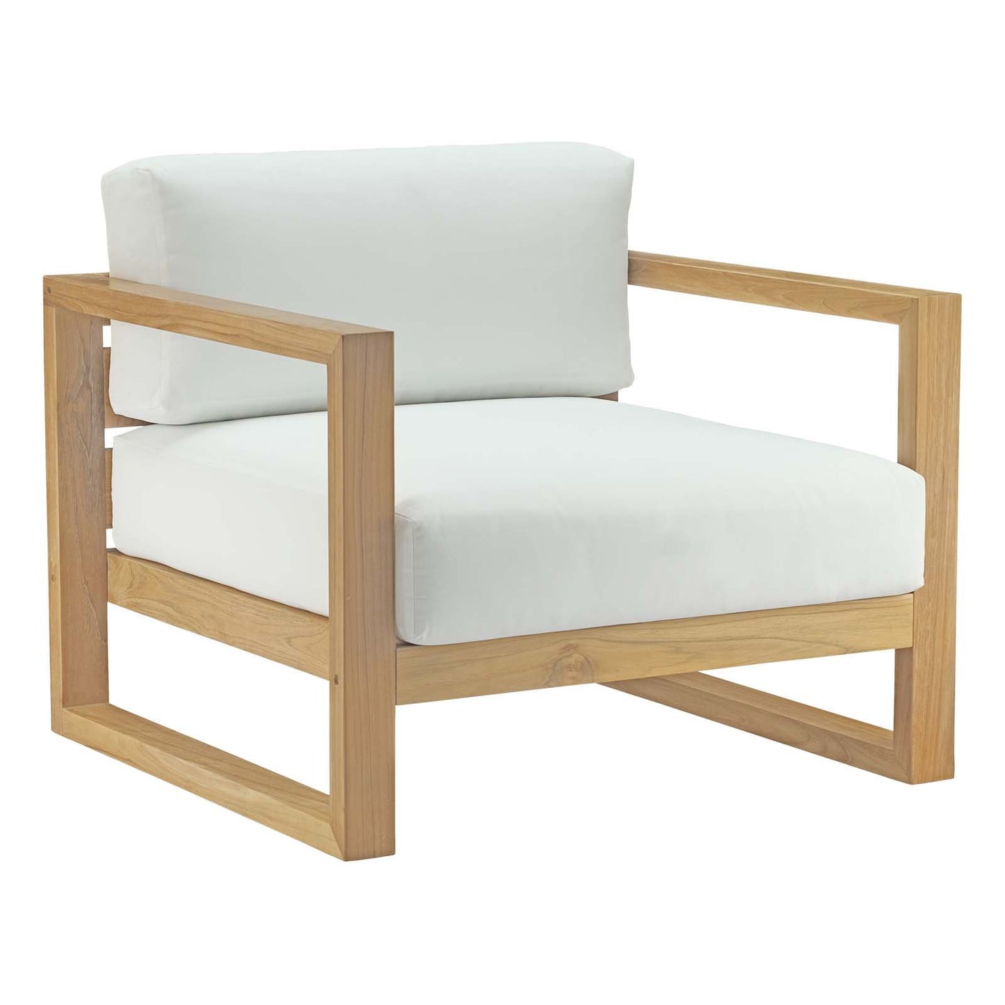 Modway Upland Teak Wood Outdoor Patio 5-Piece Sectional Sofa Set with Cushions in Natural White