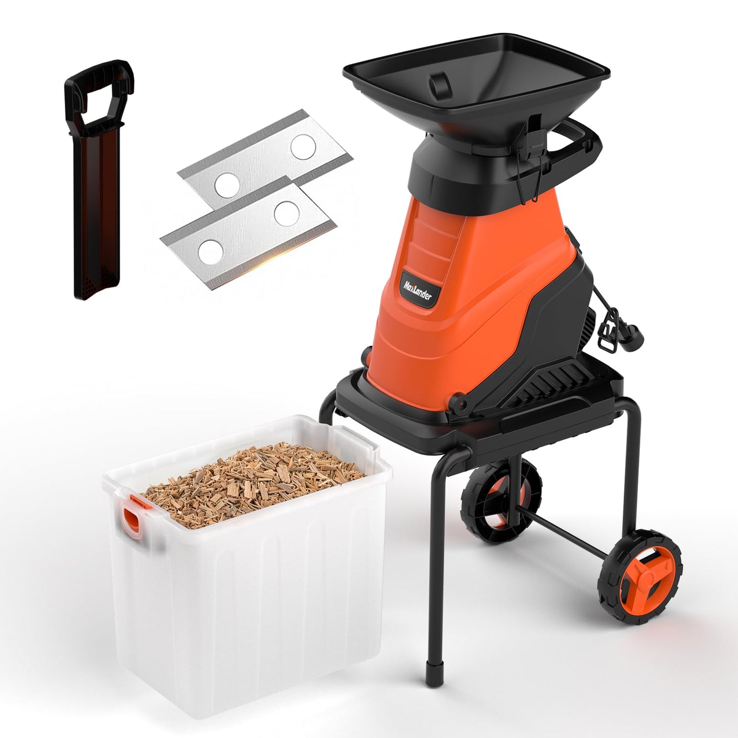 MAXLANDER 15-Amp Electric Wood Chipper Shredder, 1.78-Inch Cutting Capacity, 15:1 Reduction Ratio, Yard Mulcher with 50L Collection Bin, Corded Garden Shredder for Branches & Twigs