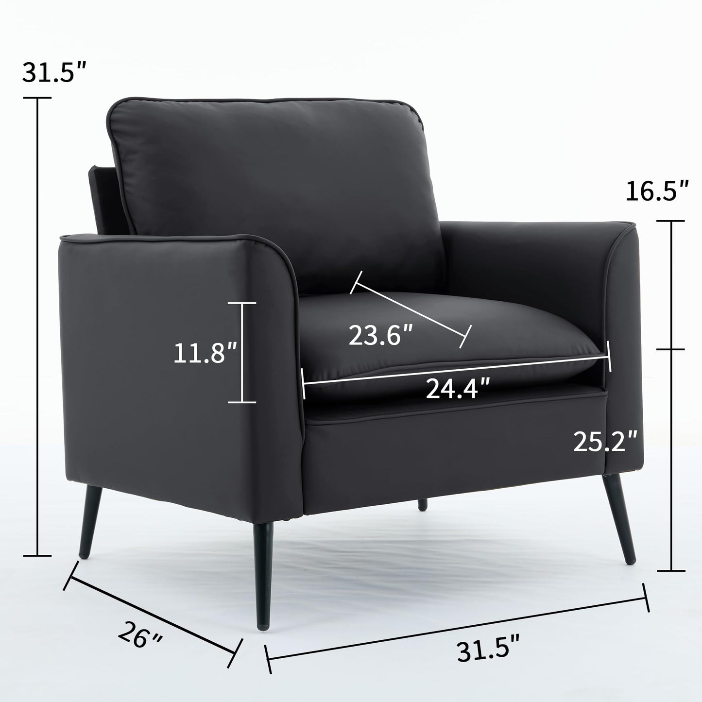 KEIKI Faux Leather Sofa Couch, Living Room Furniture Sectional Sofa Sets of 3 Pcs, Mid Century Modern Decor Sofa Couches, Loveseat & Accent Chair for Small Space, Apartment, Office, Black