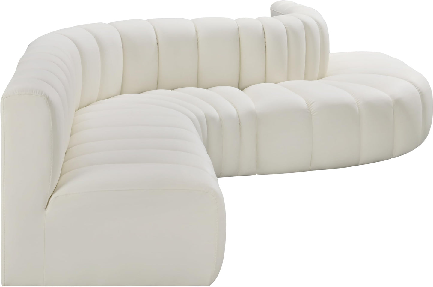 Meridian Furniture 101Cream-S7C Arc Collection Modern | Contemporary Modular Sofa with Soft Cream Vegan Leather, Deep Channel Tufting, Modular Design, 170" W x 62" D x 30" H, Cream