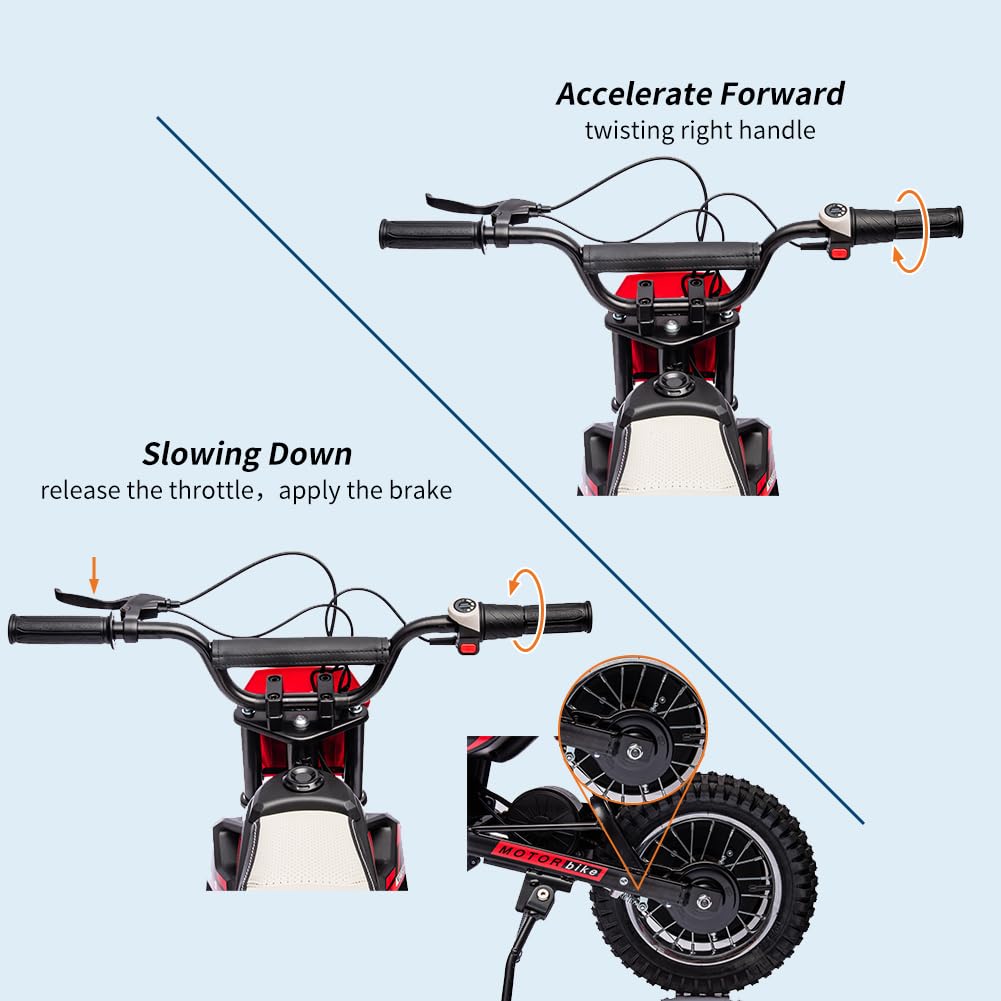 Garvee 24V Kids Electric Off-Road Motorcycle, Ride on 250W Motor 13.6MPH Fast Speed Dirt Bike, Leather Seat, Twist Grip Throttle, Metal Suspension, Air-Filled Tires for Kids Teens Riding Toy, Red