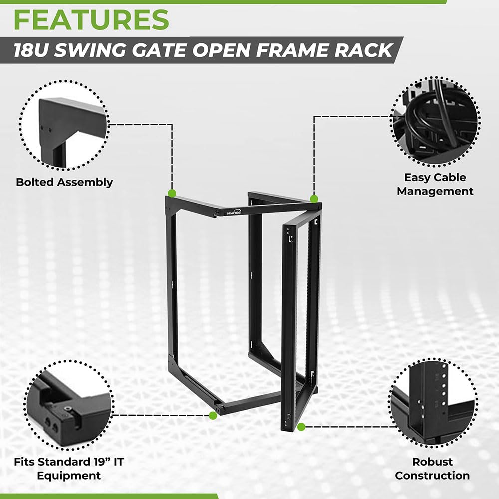NavePoint 18U Server Rack with Swing Gate - Wall Mount Rack for 19 Inch IT & AV Equipment - 24' Deep, Black