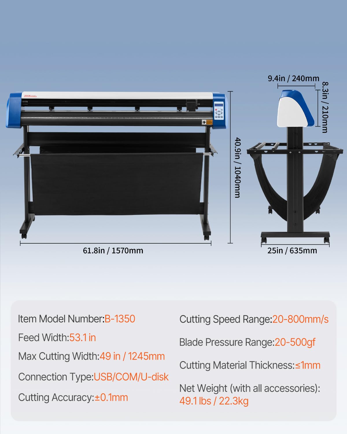 VEVOR Vinyl Cutter 53 Inch Vinyl Cutter Machine Semi-Automatic DIY Vinyl Printer Cutter Machine Manual Positioning Sign Cutting with Floor Stand Signmaster Software
