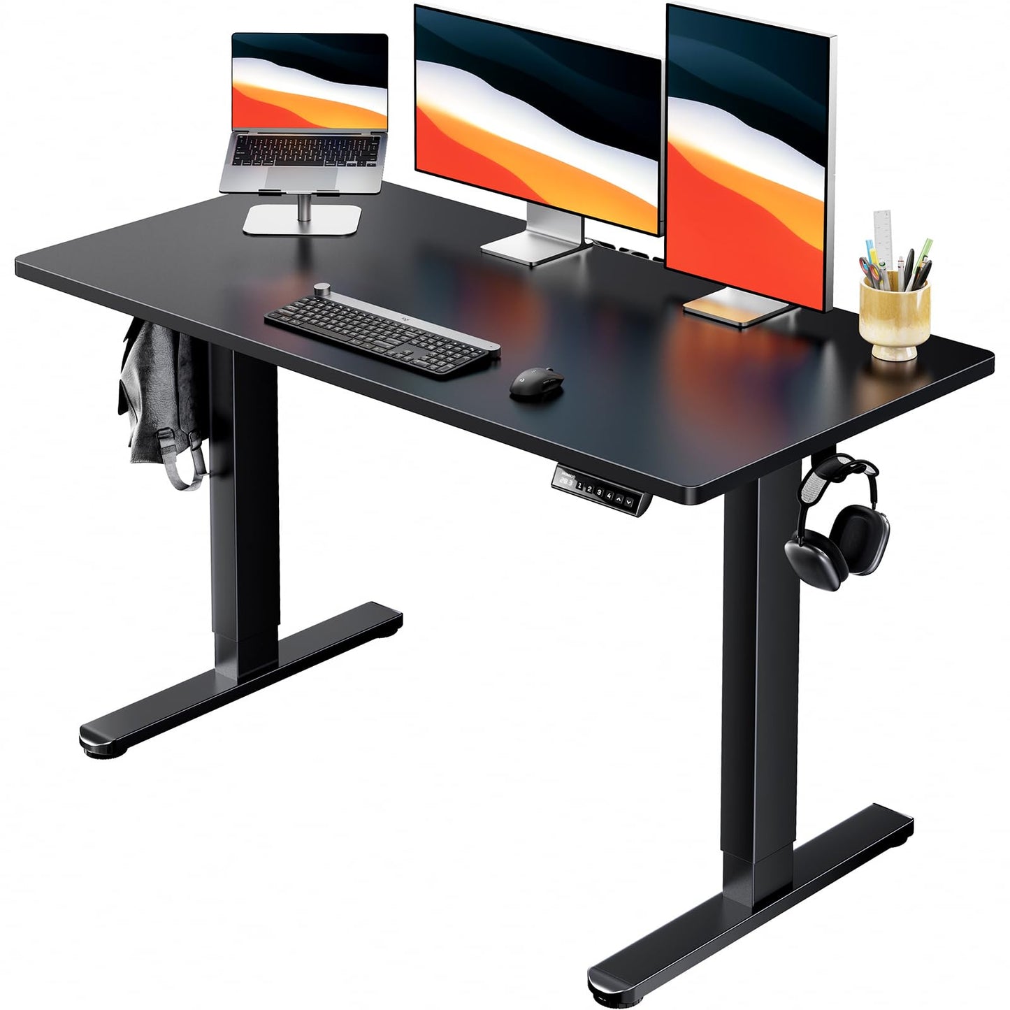 HUANUO Electric Standing Desk, Whole Piece Desktop, Adjustable Height Computer Desks, 4 Height Memory Settings, Sit Stand Up Desk for Home Office, 48" x 24", Black