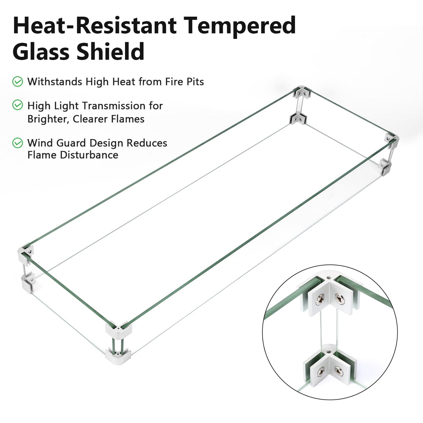 GRISUN Upgraded 36" x 12" Drop-in Fire Pit Burner Kit, Gas Fire Pit Kit with Glass Wind Guard & Lid, Linear Fire Pit Pan Insert with Spark Ignition for Fire Pit Tables