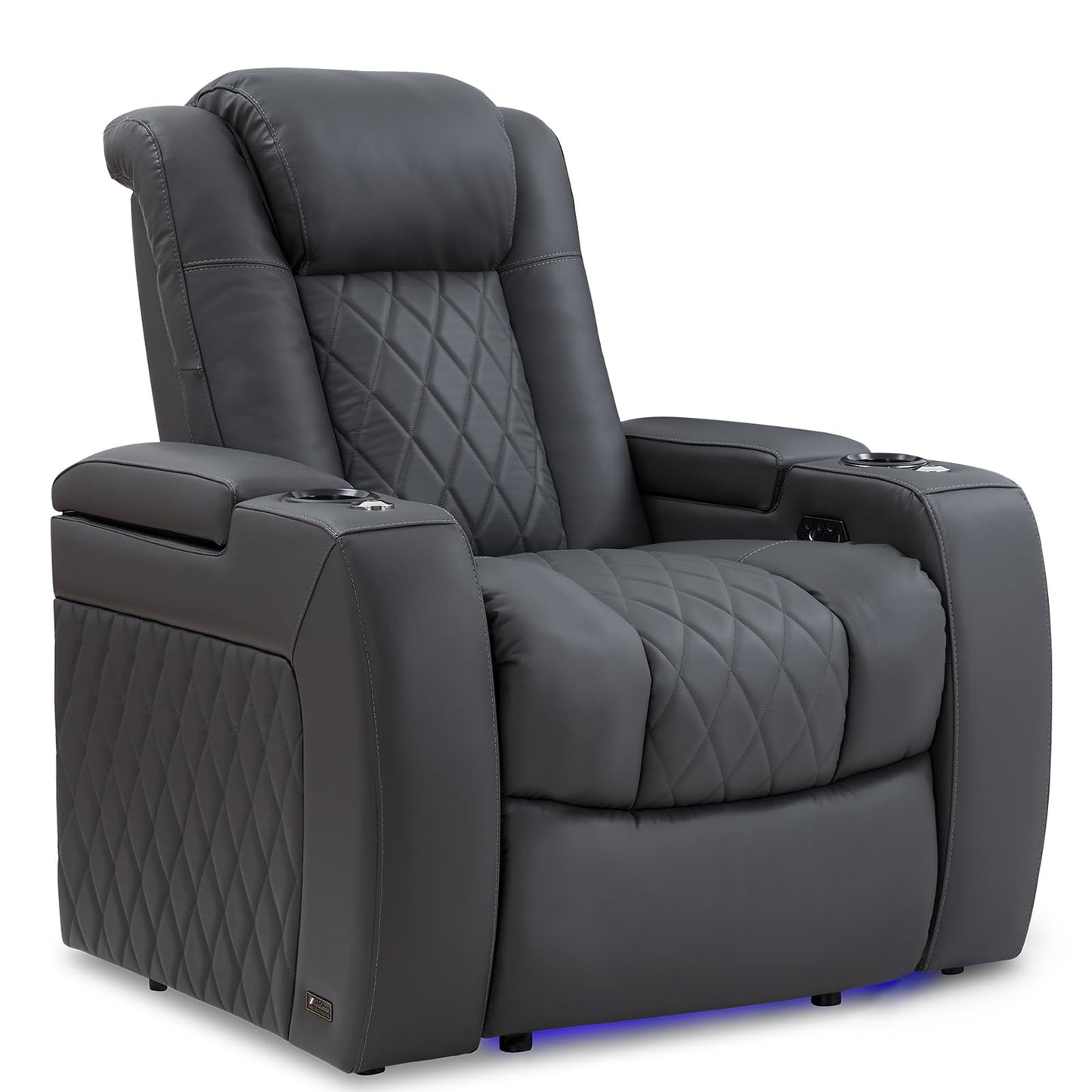 Valencia Tuscany Home Theater Seating | Premium Top Grain Italian Nappa 11000 Leather Power Recliner with Power Lumbar Support & Headrest (Single Recliner, Charcoal Grey)