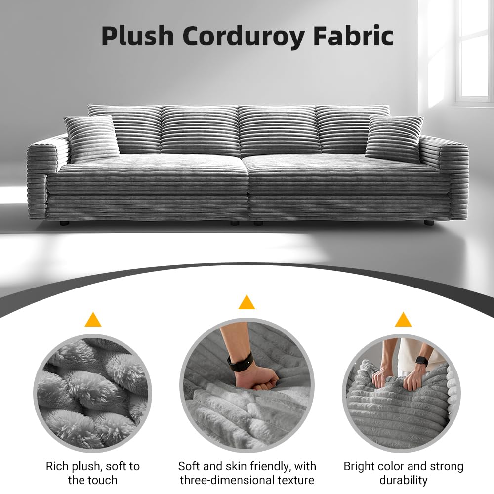 KEIKI 102.4" Sectional Couches, Modern Comfy Upholstered Sofa Cloud Couch, Deep Seat 4 Seat Sofa Set with Soft Pillows for Living Room Bedroom,Apartment,Office, Grey