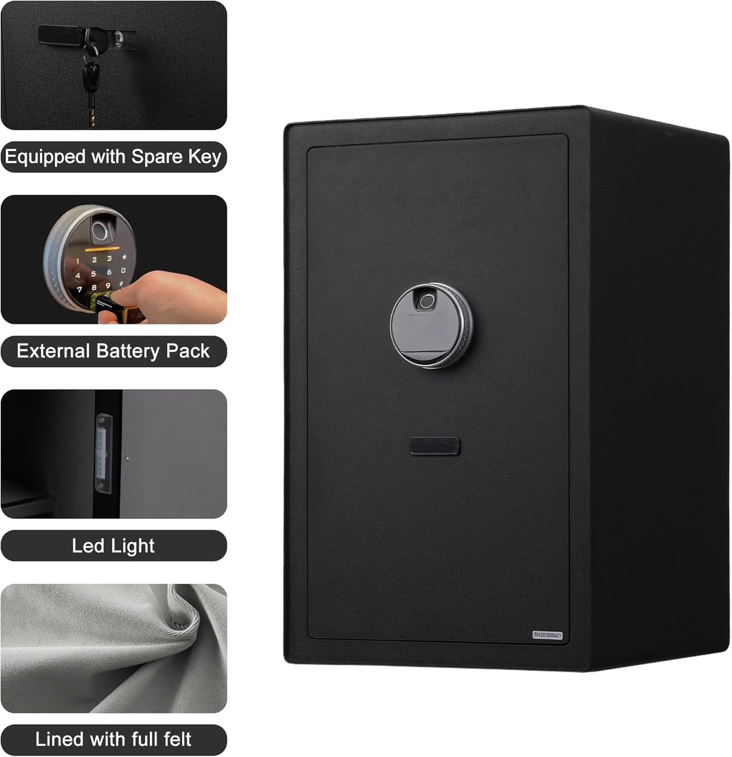 Safe Household Safe Small Internal Fireproof Pouch for Wallets, Password Type and Extra Key Double Lock, High Brightness LED Light (2.9 Cubic -Black)
