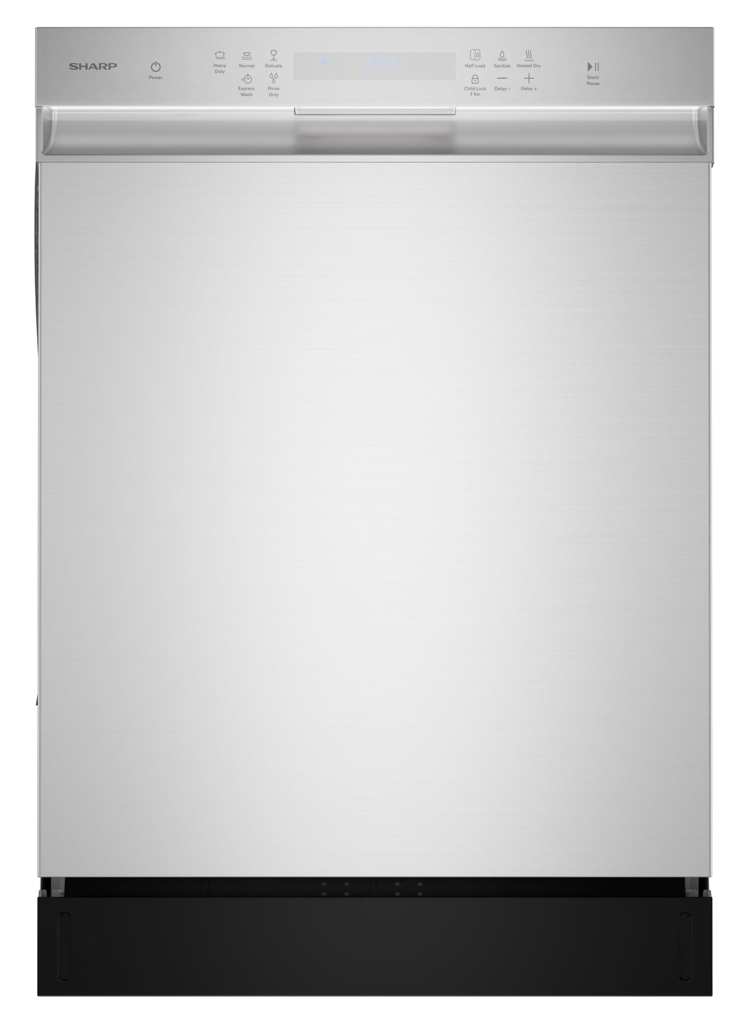 Sharp SDW6504MS Stainless Steel Dishwasher, 24-inch Pocket Handle, 52 dB, Hybrid Tub, 12 Place Settings, 5 Cycles, Heated Dry