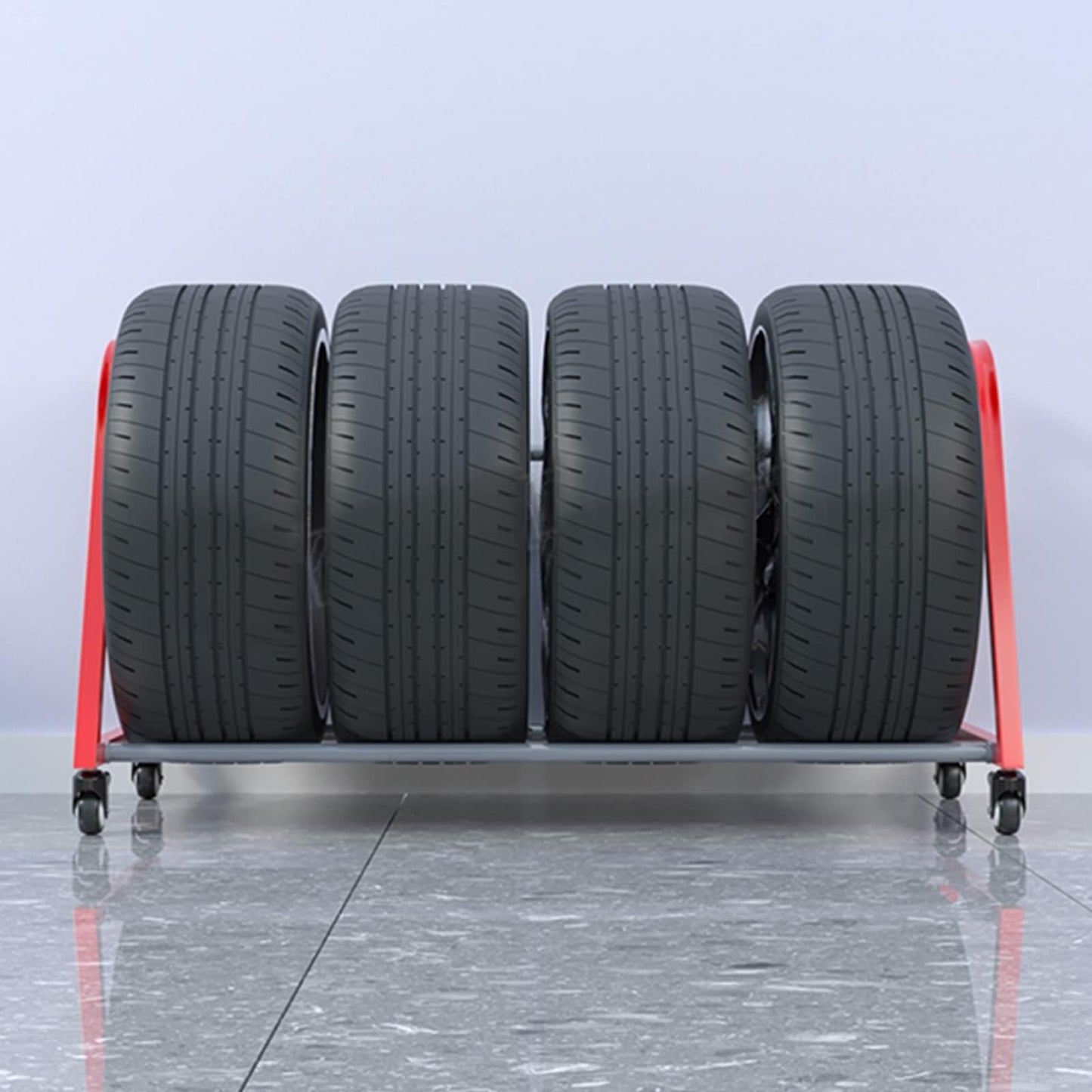 Desirelux Tire Storage Rack ，Rolling Tire Rack, Tire Rack for Garage Red w/4 Swivel Casters for Garage Storage