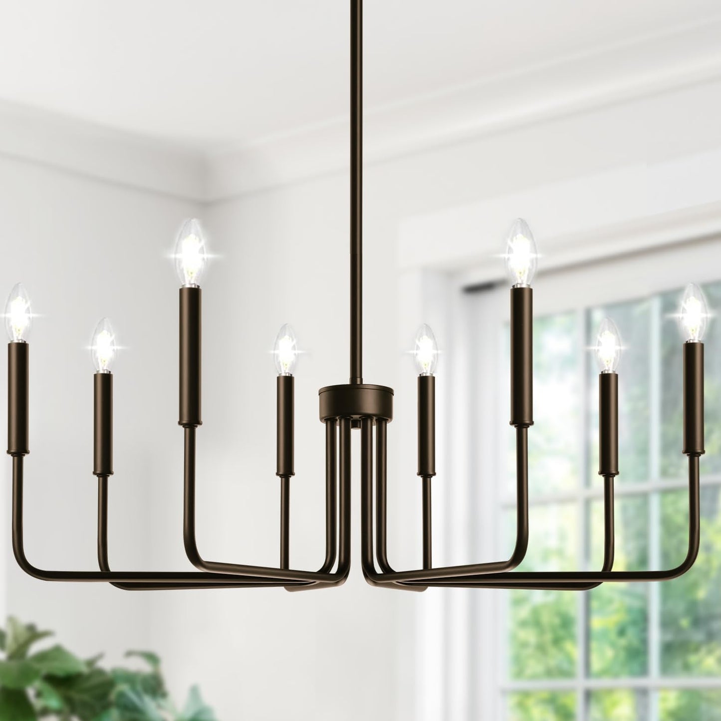 Lynnoland 8-Light Farmhouse Chandelier, Oil-Rubbed Bronze, Metal, Model L220028P8, Ideal for Dining Room, Kitchen, Foyer, Living Room