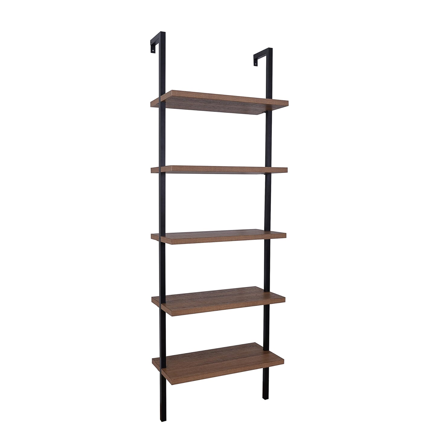 Nathan James Theo 5-Shelf Wood Modern Bookcase, Open Wall Mount Ladder Bookshelf with Industrial Black Metal Frame, Reclaimed Oak, Set of 2