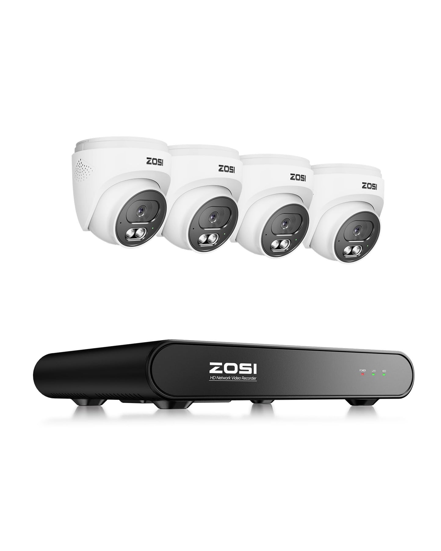 ZOSI C220 8CH 4MP QHD 2.5K PoE Home Security Camera System, 8CH 5MP 3K NVR with Smart AI Human Detection, 4 x 4MP(1440p) Dome IP Cameras Outdoor Indoor, Two-Way Audio (Hard Drive not Included)