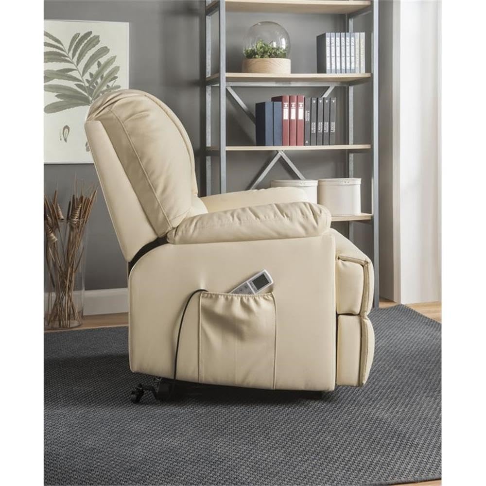 Acme Ixora Faux Leather Upholstered Recliner with Power Lift in Beige