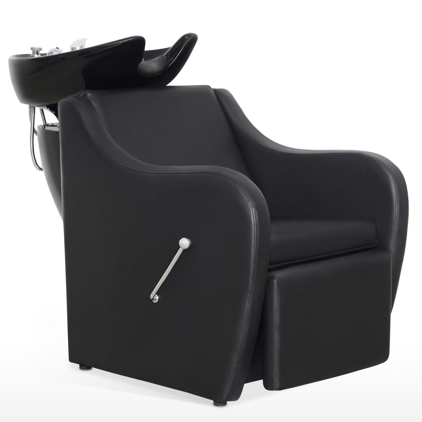 BarberPub Backwash Shampoo Station Chair with Legrest, UPC Ceramic Shampoo Bowl and Chair Set for Home Salon, Barbershop 9089 (Black)
