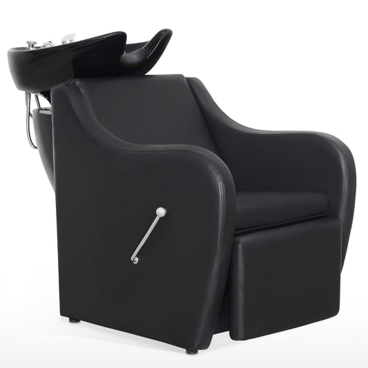 BarberPub Backwash Shampoo Station Chair with Legrest, UPC Ceramic Shampoo Bowl and Chair Set for Home Salon, Barbershop 9089 (Black)