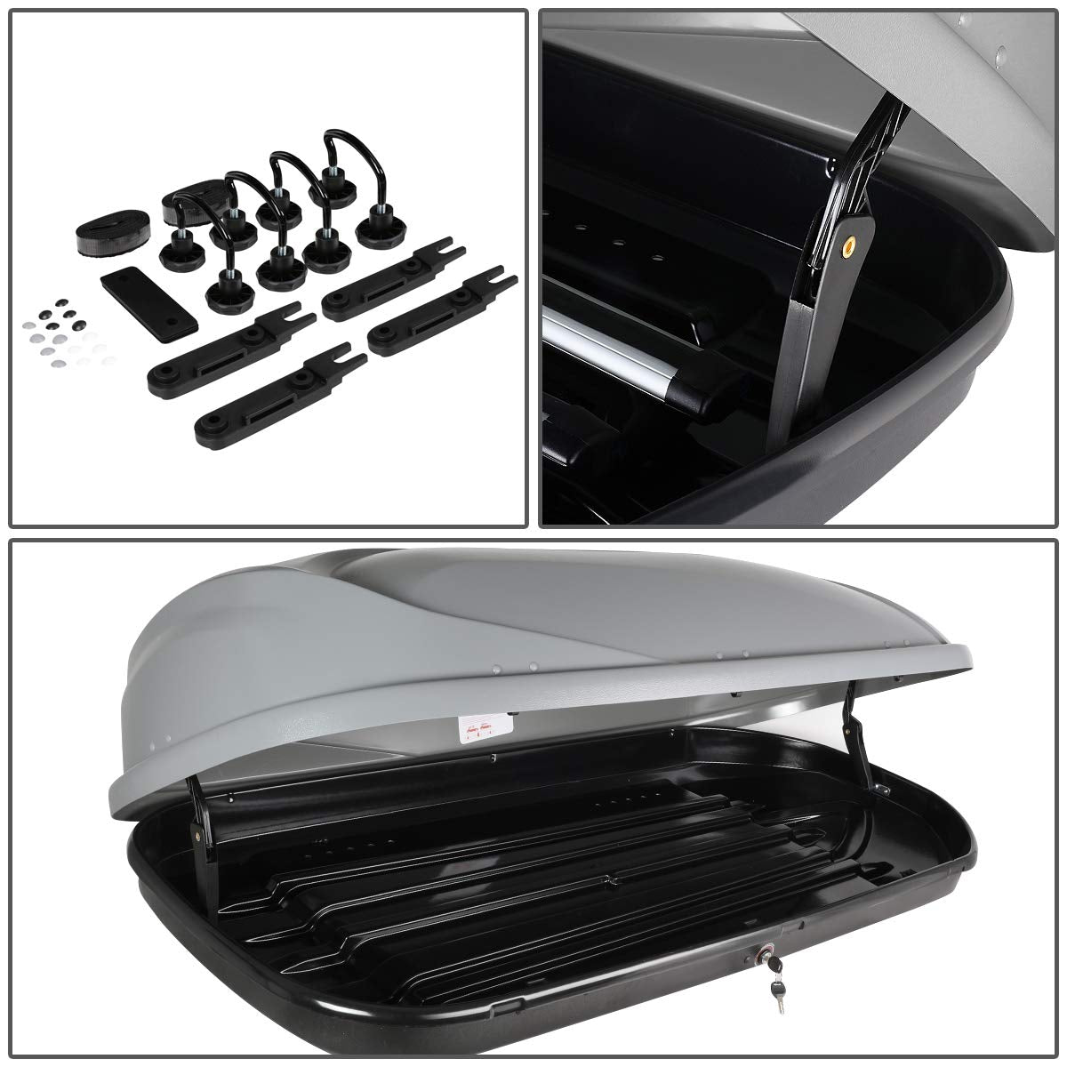 DNA MOTORING Rooftop Cargo Box Carrier Compatible with 09-16 Audi Q5, Lockable Waterproof Hard Shell Top Mount Carrier w/Lock+Keys + Pair Aluminum Roof Rail Cross Bars, Grey, PT-ZTL-8092-GY