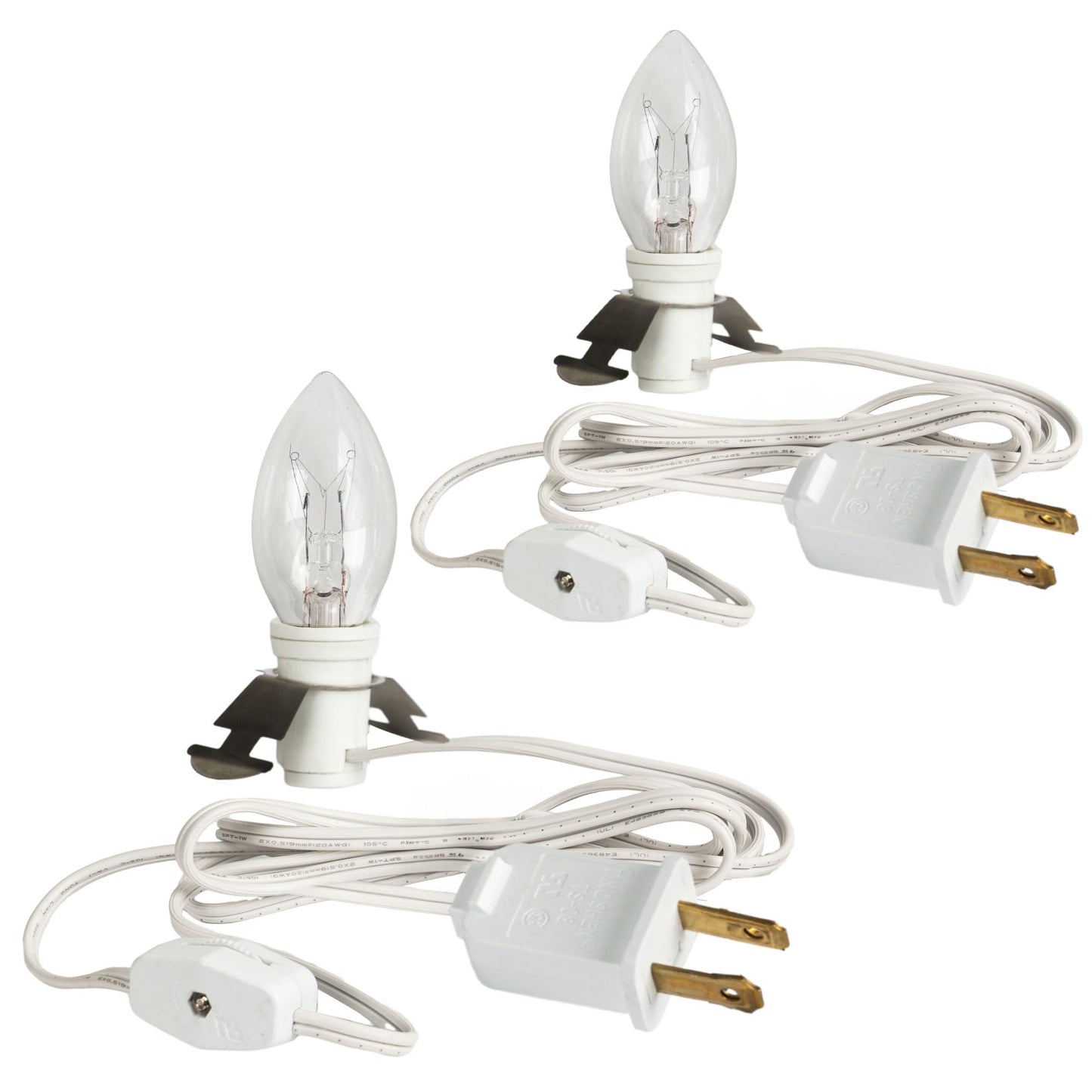 Dazzle Bright C7 Candelabra Light Bulbs 2 Pack 6 FT White Cord with On/Off Switch Warm White Incandescent Model 31001A-09