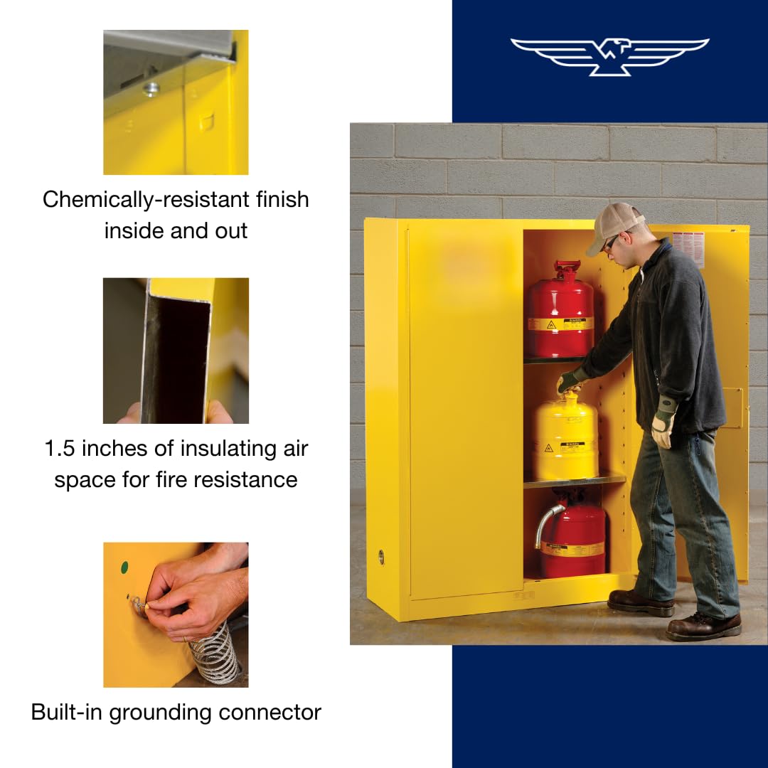 Eagle American Made 22 Gallon F﻿lammable Liquid Storage Cabinet, Manual-Close Under Counter Fireproof Cabinet for Schools, Garages, Manufacturing Facilities, 35" x 22" x 35", 1971X