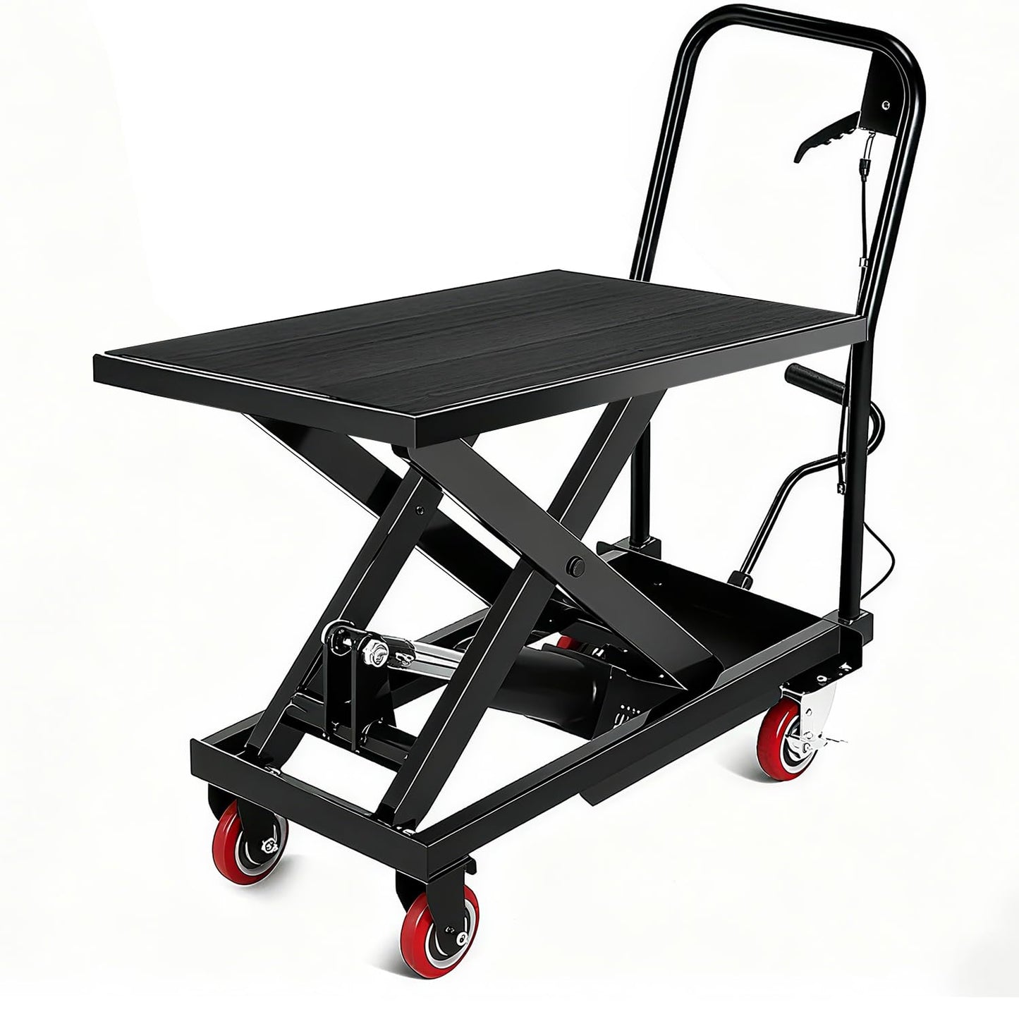 Hydraulic Lift Cart, 28.5" Height Double Scissor Table with 4 Wheels & Non-Slip Pad, Material Handling Platform (Black-330lbs-Single)