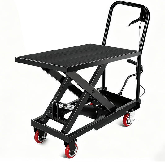 Hydraulic Lift Cart, 28.5" Height Double Scissor Table with 4 Wheels & Non-Slip Pad, Material Handling Platform (Black-330lbs-Single)